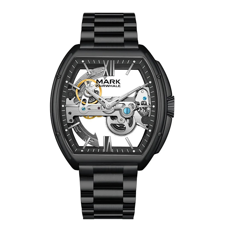 Reloj Automático Hombre 44x43 mm – Mecánico Esqueleto de Acero Inoxidable, Resistente al Agua, Caja Tonneau