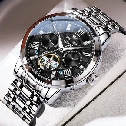 Reloj Automático Hombre 42mm– Mecánico de Lujo, Tourbillon Decorativo, Acero Inoxidable, Calendario Completo, Impermeable 3ATM ⭐4.6 (152 Opiniones)