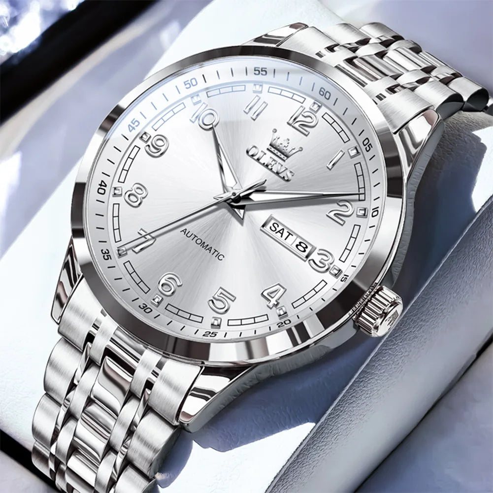 Reloj Automático Hombre 42mm – Acero Inoxidable, Calendario Completo y Día de la Semana, Luminiscente, 40-44mm, 3ATM