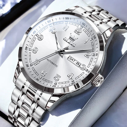 Reloj Automático Hombre 42mm – Acero Inoxidable, Calendario Completo y Día de la Semana, Luminiscente, 40-44mm, 3ATM