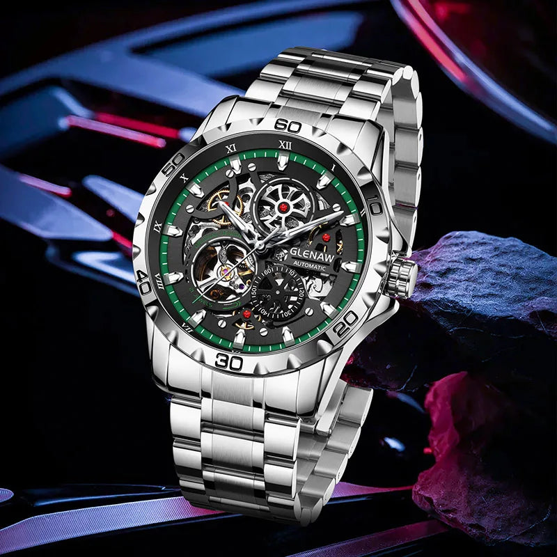 Reloj Automático Steampunk Skeleton para Hombre – 43mm, Esqueleto Mecánico, Luminiscente, Acero Inoxidable, 3ATM ⭐4.5 (154 Opiniones)