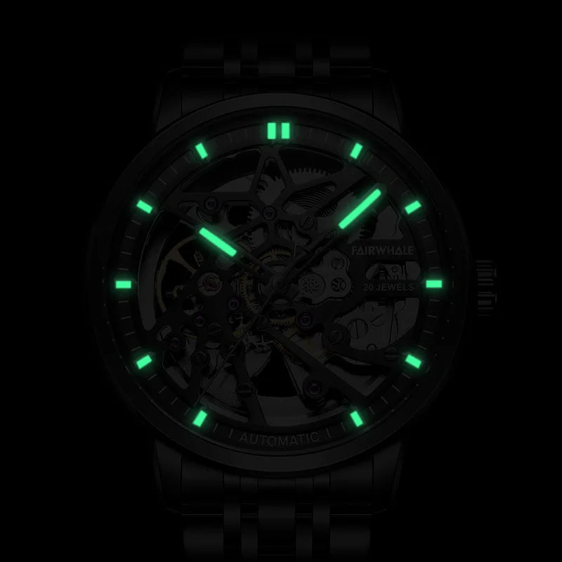 Reloj Automático Hombre – Esqueleto con Tourbillon, Acero Negro, Manecillas Luminiscentes, 40-44mm, 3ATM