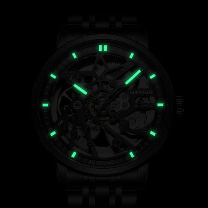 Reloj Automático Hombre – Esqueleto con Tourbillon, Acero Negro, Manecillas Luminiscentes, 40-44mm, 3ATM