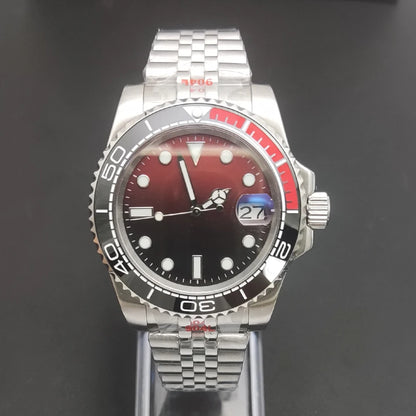 Reloj Automático 40mm NH35 – Esfera Degradada Negro-Rojo, Cristal de Zafiro, Acero Inoxidable