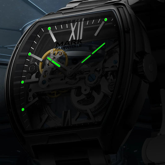 Reloj Automático Hombre 44x43 mm – Mecánico Esqueleto de Acero Inoxidable, Resistente al Agua, Caja Tonneau