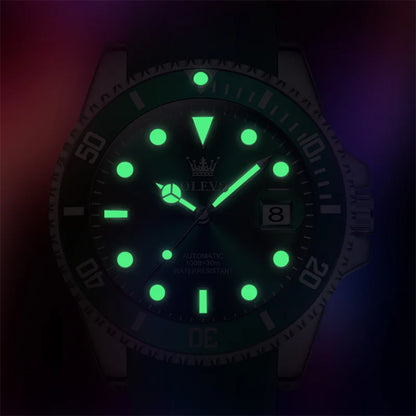 Reloj Automático Hombre 41mm – Mecánico con Correa de Silicona, Calendario Completo, Luminiscente y Resistente al Agua