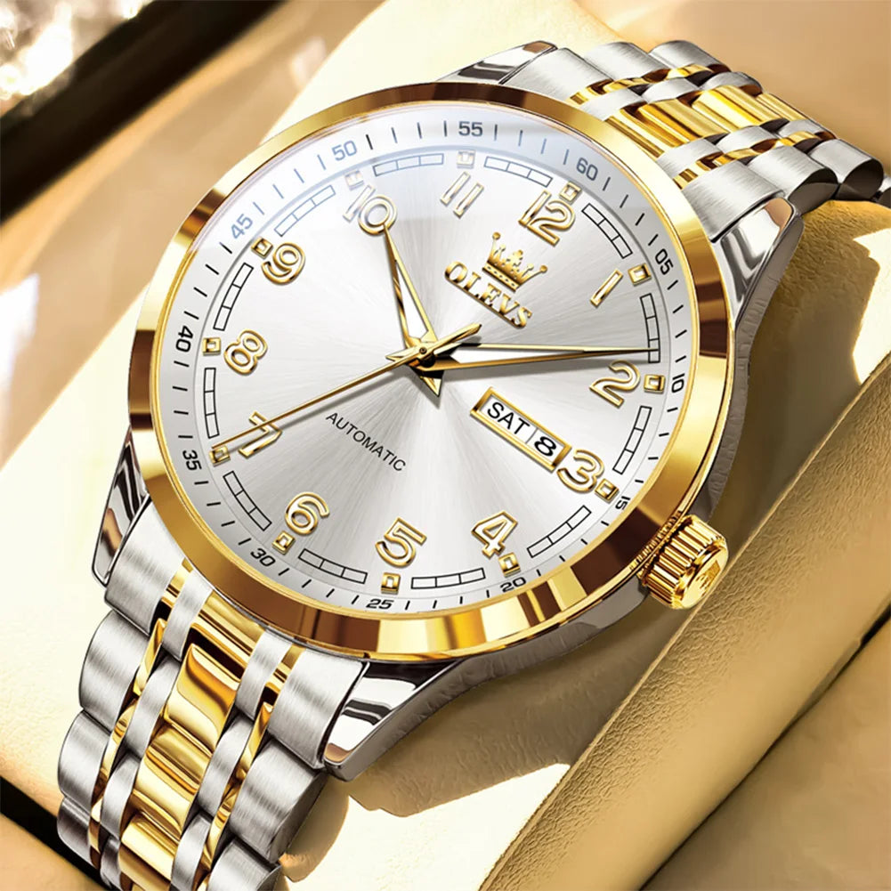 Reloj Automático Hombre 42mm – Acero Inoxidable, Calendario Completo y Día de la Semana, Luminiscente, 40-44mm, 3ATM