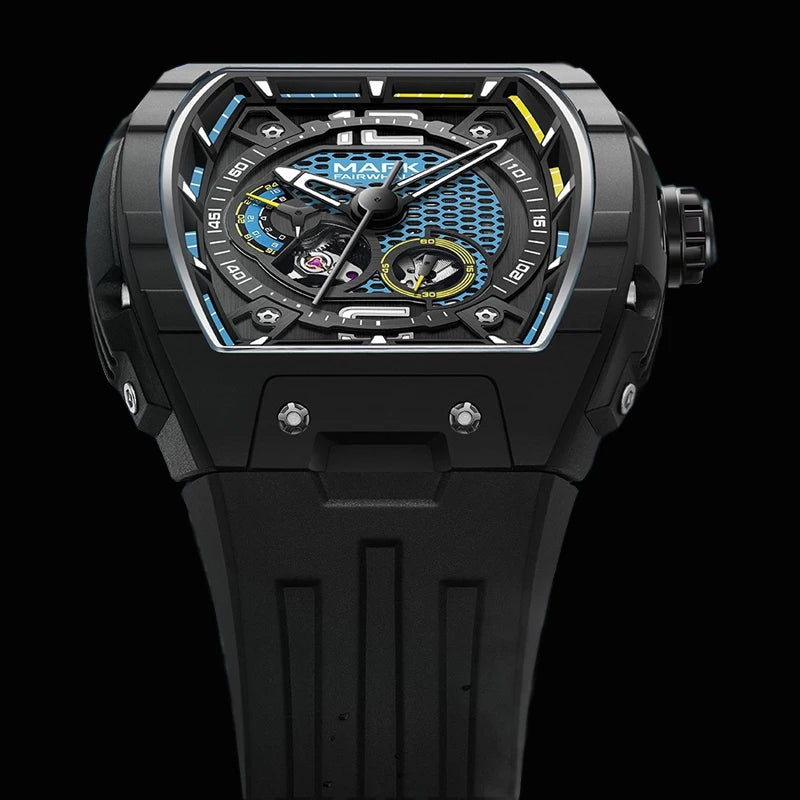 Reloj Automático Hombre 46x53mm – Mecánico Esqueleto, Caja Tonneau, Correa de Goma Deportiva, Impermeable 3ATM ⭐4.6 (128 Opiniones)