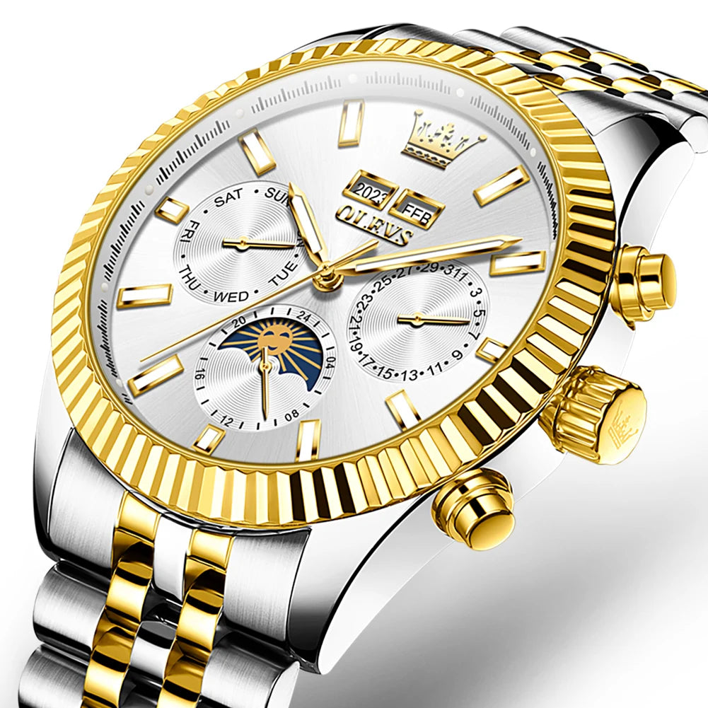 Reloj Automático Hombre 43.5mm– Mecánico de Lujo, Calendario Perpetuo, Fase Lunar, Visualización de Semana, Acero Inoxidable ⭐4.9 (172 Opiniones)