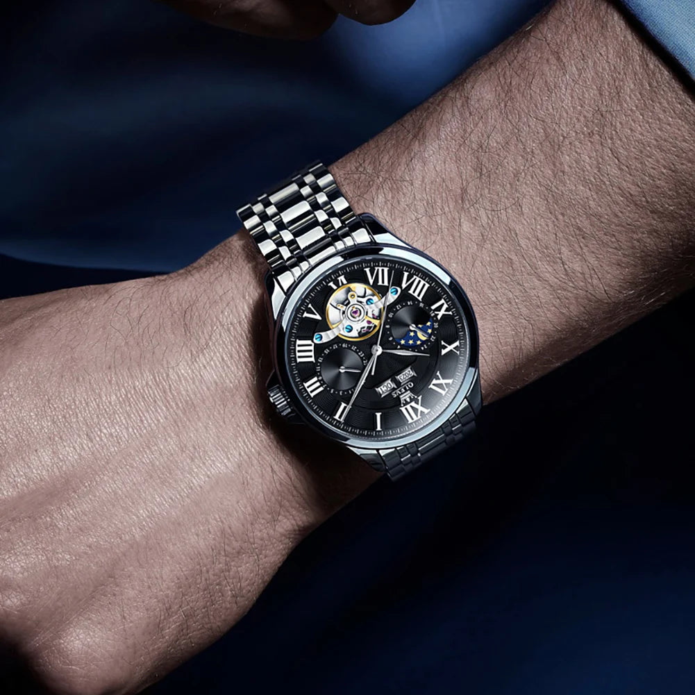 Reloj Automático Hombre 41mm – Multifunción Mecánico, Esqueleto, Tourbillon, Calendario Completo, Fase Lunar ⭐4.9 (178 Opiniones)
