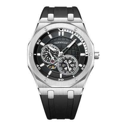 Reloj Automático Hombre 42mm – Mecánico Esqueleto, Correa de Goma Deportiva, Acero Inoxidable, Impermeable 3ATM ⭐4.7 (139 Opiniones)