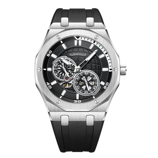 Reloj Automático Hombre 42mm – Mecánico Esqueleto, Correa de Goma Deportiva, Acero Inoxidable, Impermeable 3ATM ⭐4.7 (139 Opiniones)