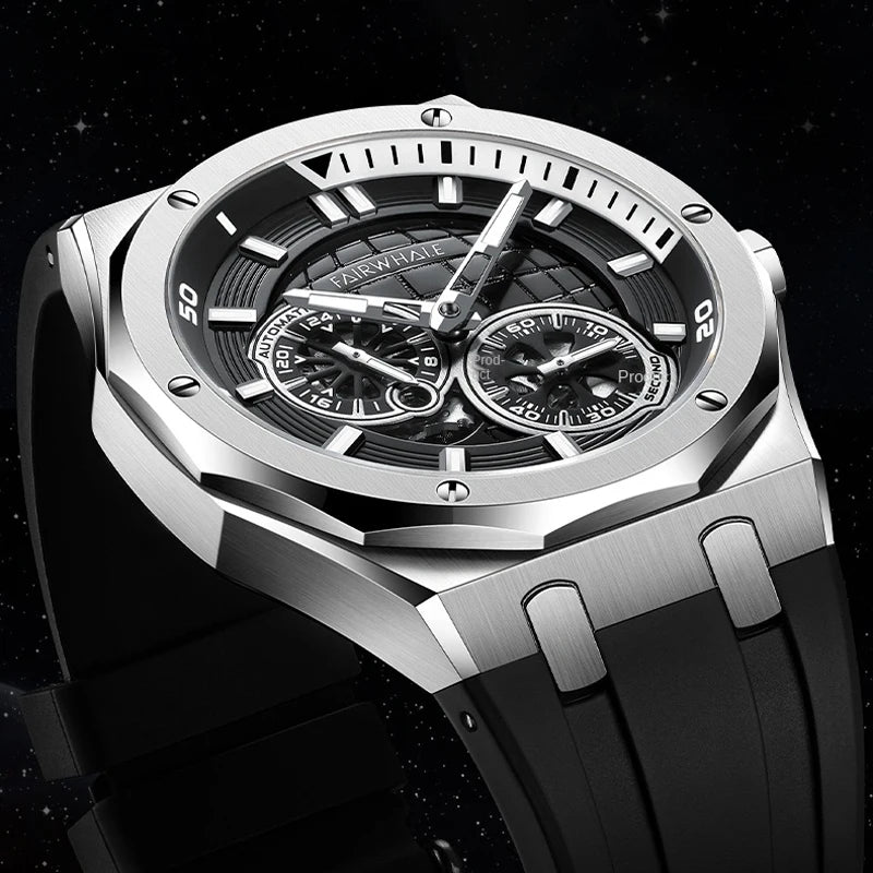 Reloj Automático Hombre 42mm – Mecánico Esqueleto, Correa de Goma Deportiva, Acero Inoxidable, Impermeable 3ATM ⭐4.7 (139 Opiniones)