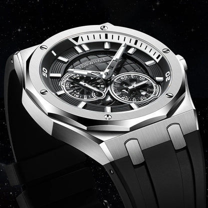 Reloj Automático Hombre 42mm – Mecánico Esqueleto, Correa de Goma Deportiva, Acero Inoxidable, Impermeable 3ATM ⭐4.7 (139 Opiniones)