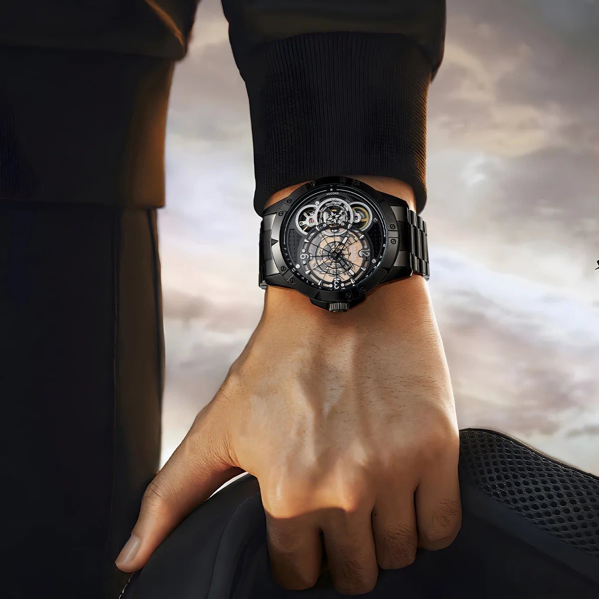 Reloj Automático Hombre 46mm – Mecánico Esqueleto, Luminiscente, Acero Inoxidable, Resistente al Agua, Estilo Deportivo y Casual