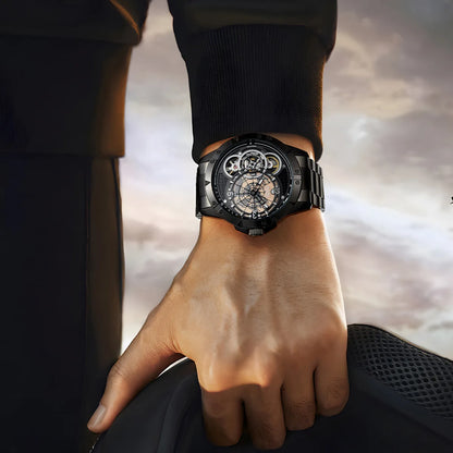 Reloj Automático Hombre 46mm – Mecánico Esqueleto, Luminiscente, Acero Inoxidable, Resistente al Agua, Estilo Deportivo y Casual