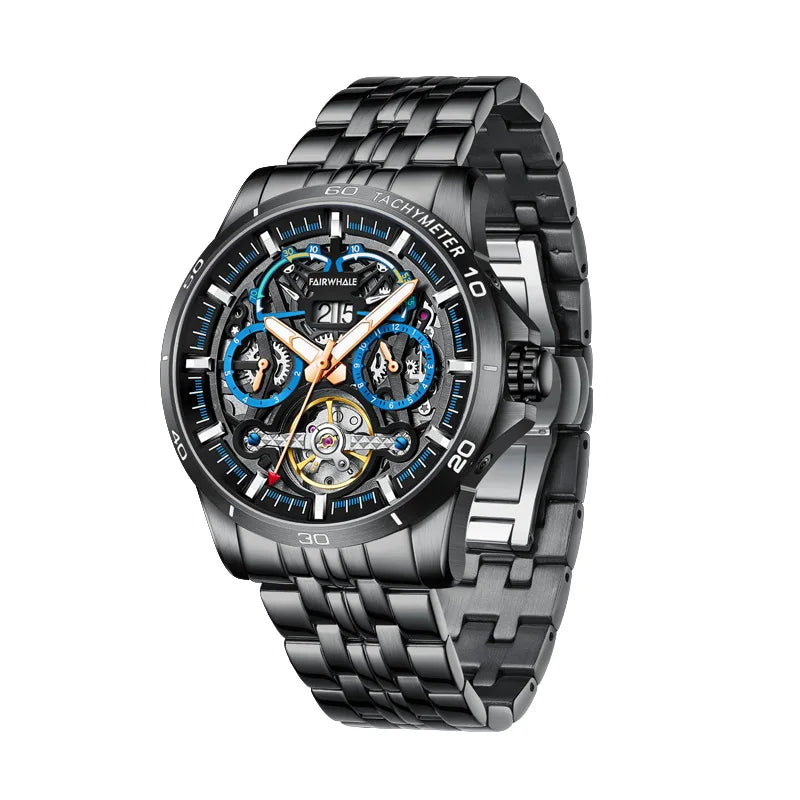 Reloj Automático Hombre – Mecánico Esqueleto, Tourbillon Decorativo, Acero Inoxidable, Calendario Completo, Impermeable 3ATM ⭐4.7 (148 Opiniones)