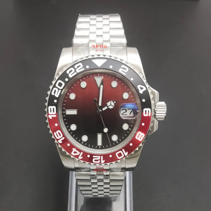 Reloj Automático 40mm NH35 – Esfera Degradada Negro-Rojo, Cristal de Zafiro, Acero Inoxidable