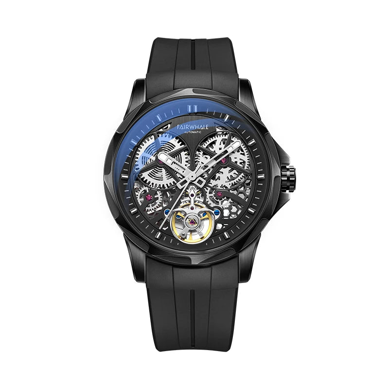 Reloj Automático Hombre 42mm – Mecánico Esqueleto, Tourbillon Decorativo, Caja Cuadrada, Correa de Silicona, Impermeable 3ATM ⭐4.7 (146 Opiniones)