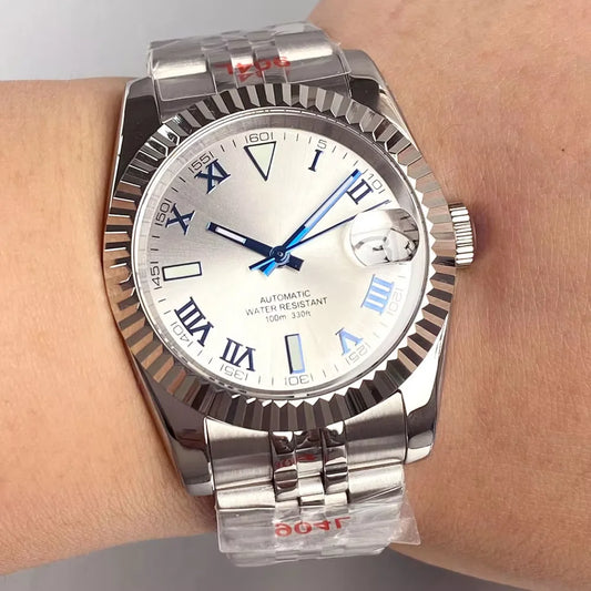 Reloj Automático de Buceo, 36mm/39mm, Esfera Sunburst Plata/Gris, Números Romanos, Cristal Zafiro, NH35A, 200M ⭐4.7 (158 Opiniones)