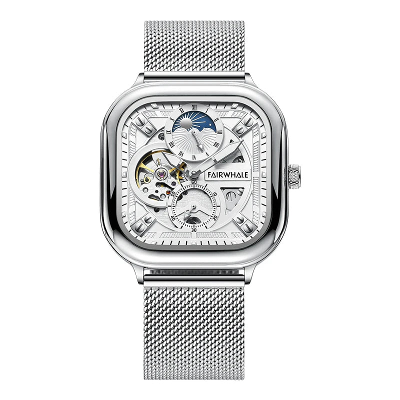Reloj Automático Hombre 42mm – Mecánico de Lujo, Caja Cuadrada, Acero Inoxidable, Fase Lunar, Impermeable 3ATM ⭐4.8 (162 Opiniones)