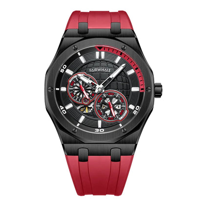 Reloj Automático Hombre 42mm – Mecánico Esqueleto, Correa de Goma Deportiva, Acero Inoxidable, Impermeable 3ATM ⭐4.7 (139 Opiniones)