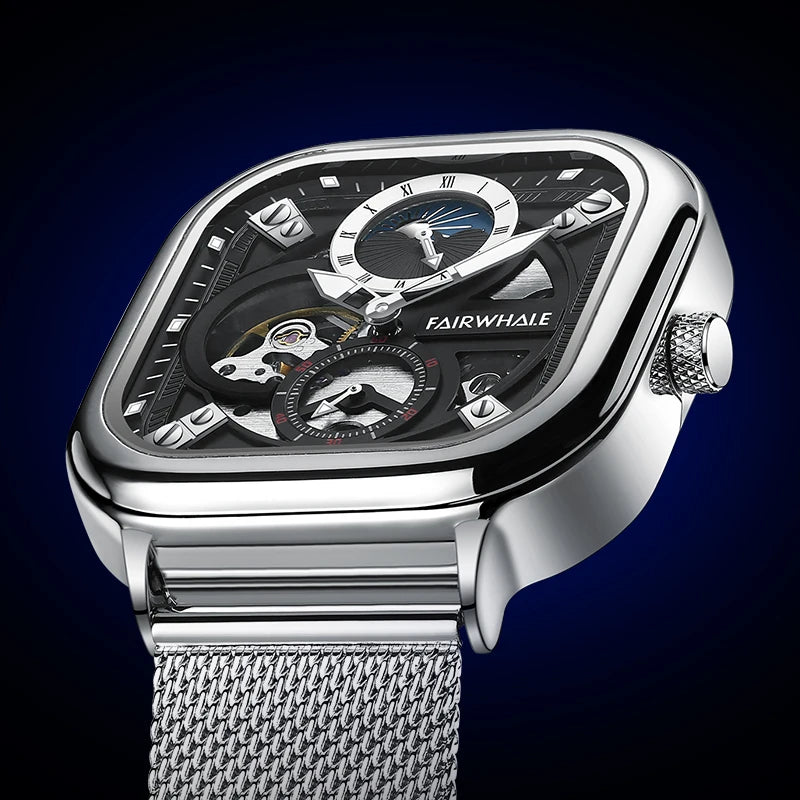 Reloj Automático Hombre 42mm – Mecánico de Lujo, Caja Cuadrada, Acero Inoxidable, Fase Lunar, Impermeable 3ATM ⭐4.8 (162 Opiniones)