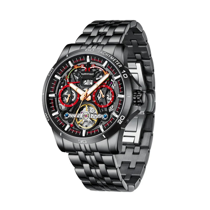 Reloj Automático Hombre – Mecánico Esqueleto, Tourbillon Decorativo, Acero Inoxidable, Calendario Completo, Impermeable 3ATM ⭐4.7 (148 Opiniones)