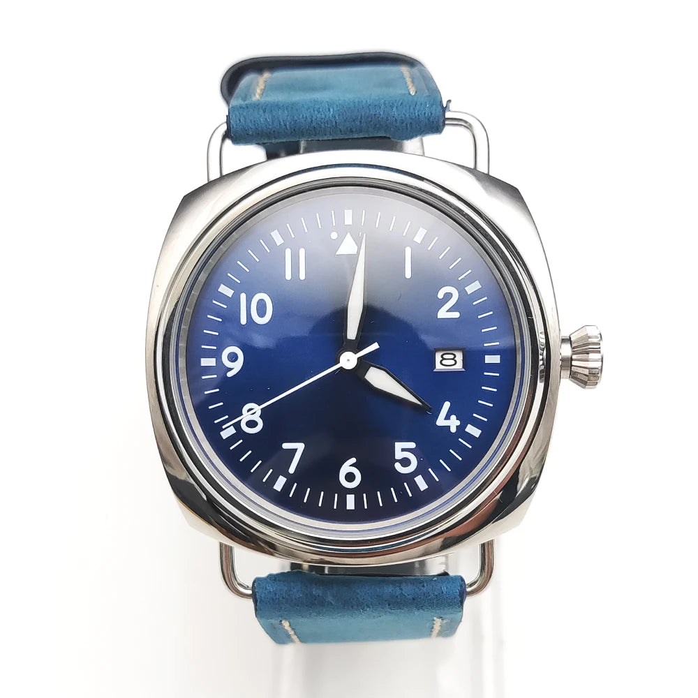 Reloj Automático Retro 45mm NH35 – Correa de Cuero, Esfera Verde Luminosa