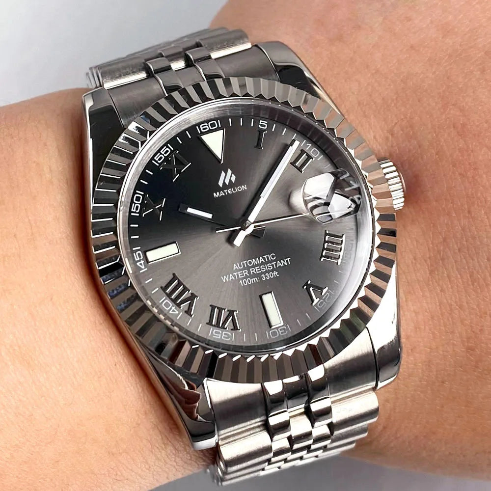 Reloj Automático de Buceo, 36mm/39mm, Esfera Sunburst Plata/Azul/Gris, Números Romanos, NH35A, Cristal Zafiro, 200M ⭐4.7 (165 Opiniones)