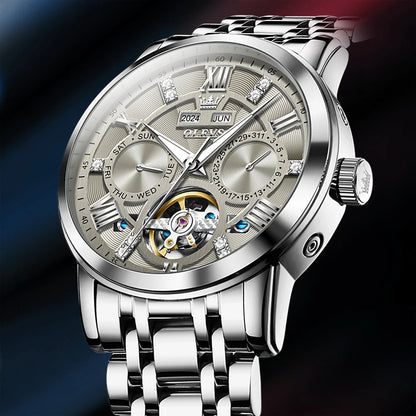 Reloj Automático Hombre 42mm– Mecánico de Lujo, Tourbillon Decorativo, Acero Inoxidable, Calendario Completo, Impermeable 3ATM ⭐4.6 (152 Opiniones)