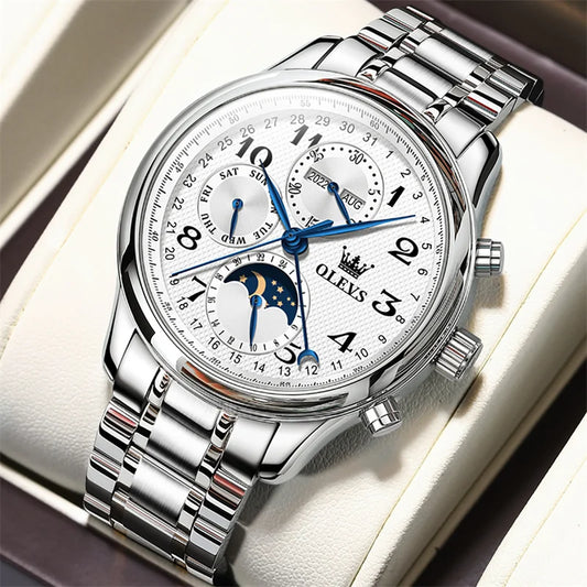 Reloj Automático Hombre 42mm – Multifunción con Fase Lunar, Calendario Completo, Acero Inoxidable, 40-44mm, 3ATM ⭐4.6 (174 Opiniones)