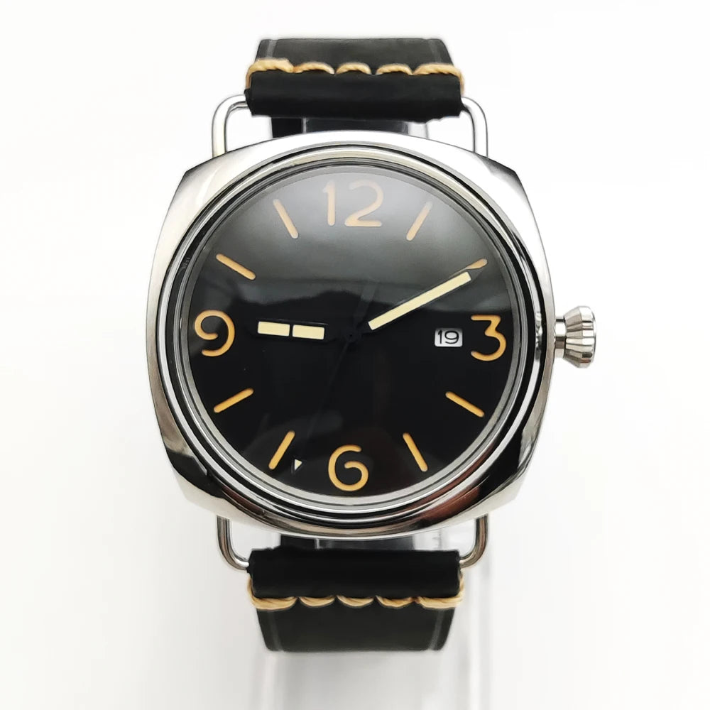 Reloj Automático Retro 45mm NH35 – Correa de Cuero, Esfera Verde Luminosa