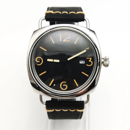 Reloj Automático Retro 45mm NH35 – Correa de Cuero, Esfera Verde Luminosa