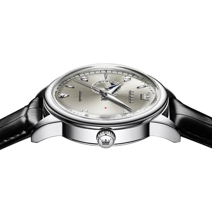 Reloj Automático Hombre 43mm– Mecánico con Correa de Cuero, Calendario Completo, Fases Lunares y Resistente al Agua