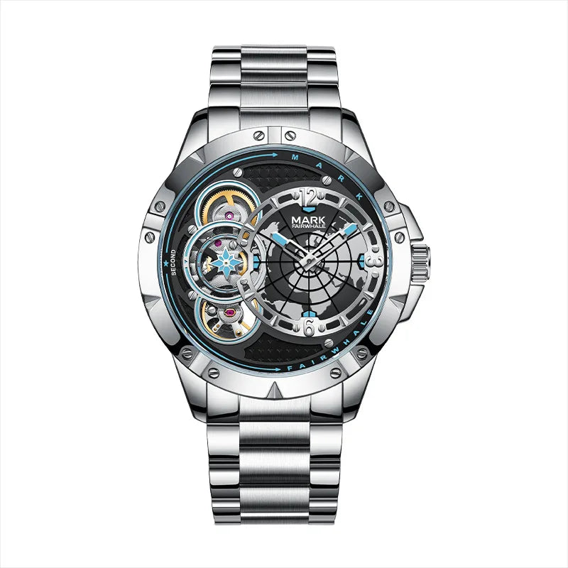 Reloj Automático Hombre 46mm – Mecánico Esqueleto, Luminiscente, Acero Inoxidable, Resistente al Agua, Estilo Deportivo y Casual