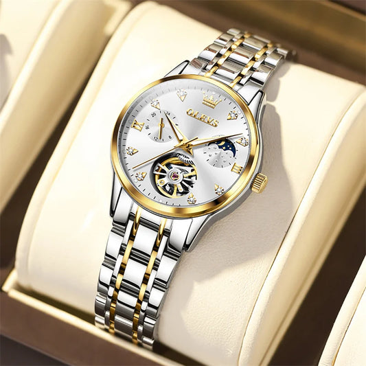 Reloj Automático para Mujer 32mm – Tourbillon, Indicador de Fase Lunar, Acero Inoxidable, 32mm, 3ATM.⭐4.8 (21 Opiniones)