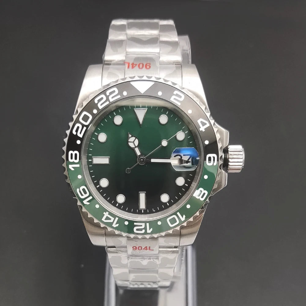 Reloj Automático 40mm NH35 – Esfera Degradada Negro-Rojo, Cristal de Zafiro, Acero Inoxidable
