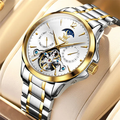 Reloj Automático Hombre 41mm – Mecánico Esqueleto, Tourbillon Decorativo, Correa de Cuero, Fase Lunar, Calendario Completo ⭐4.8 (159 Opiniones)