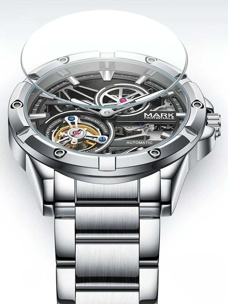 Reloj Automático Hombre 44mm – Esqueleto Mecánico, Tourbillon Decorativo, Acero Inoxidable, Impermeable 3ATM ⭐4.7 (138 Opiniones)