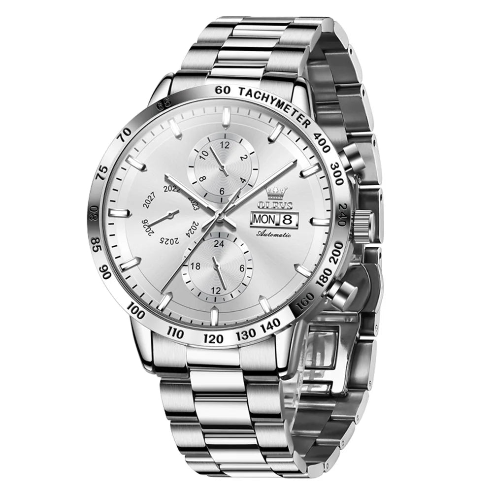 Reloj Automático Hombre 42.5mm – Multifunción con Calendario Completo, Acero Inoxidable, 40-44mm, 3ATM
