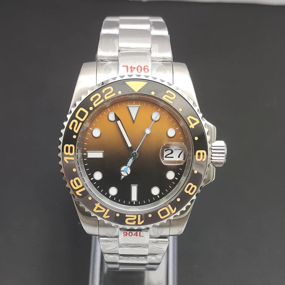 Reloj Automático 40mm NH35 – Esfera Degradada Negro-Rojo, Cristal de Zafiro, Acero Inoxidable