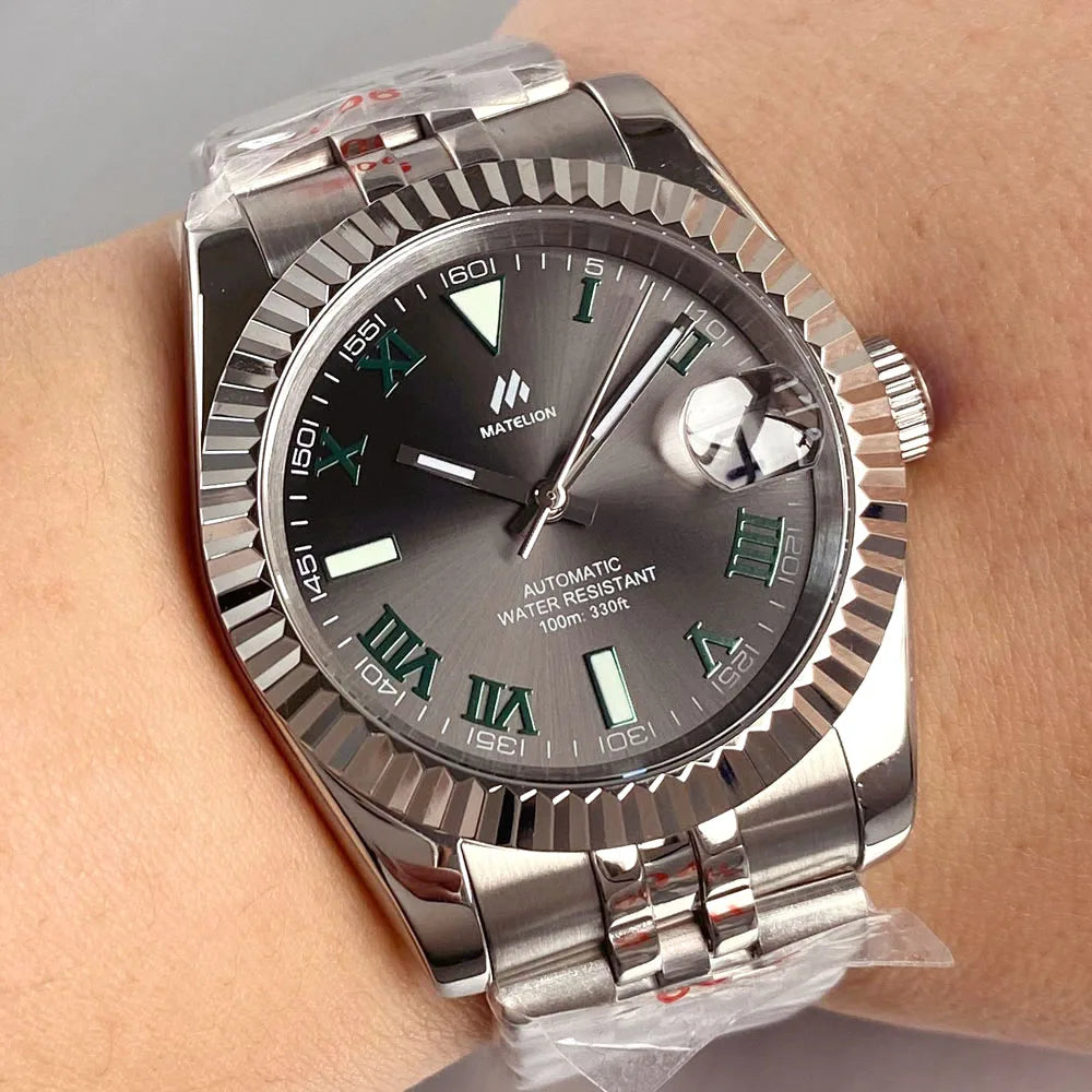 Reloj Automático de Buceo, 36mm/39mm, Esfera Sunburst Plata/Azul/Gris, Números Romanos, NH35A, Cristal Zafiro, 200M ⭐4.7 (165 Opiniones)