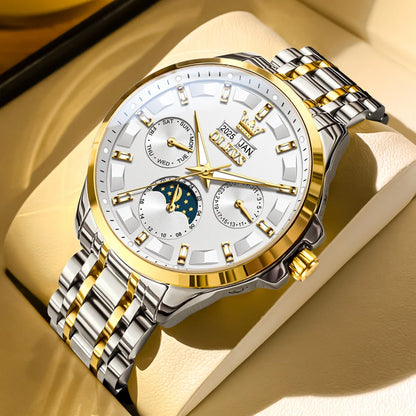 Reloj Automático Hombre 42.5mm – Mecánico de Lujo, Acero Inoxidable Dorado, Fase Lunar, Calendario Completo, Visualización de Semana, Impermeable 3ATM ⭐4.9 (176 Opiniones)