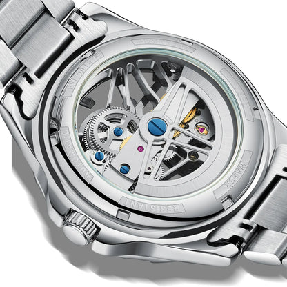 Reloj Automático Hombre 44mm – Esqueleto Mecánico, Tourbillon Decorativo, Acero Inoxidable, Impermeable 3ATM ⭐4.7 (138 Opiniones)