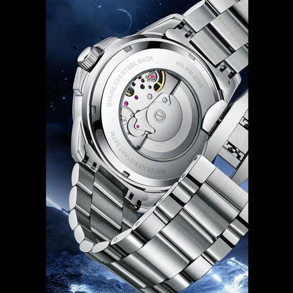 Reloj Automático Hombre 46mm – Mecánico Esqueleto, Luminiscente, Acero Inoxidable, Resistente al Agua, Estilo Deportivo y Casual