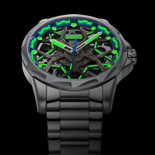 Reloj Automático Hombre 43mm – Mecánico Esqueleto con Esfera Tipo Hub, Acero Inoxidable, Luminiscente y Resistente al Agua