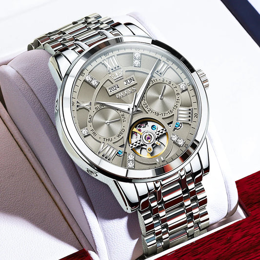 Reloj Automático Hombre 42mm– Mecánico de Lujo, Tourbillon Decorativo, Acero Inoxidable, Calendario Completo, Impermeable 3ATM ⭐4.6 (152 Opiniones)