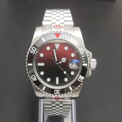 Reloj Automático 40mm NH35 – Esfera Degradada Negro-Rojo, Cristal de Zafiro, Acero Inoxidable