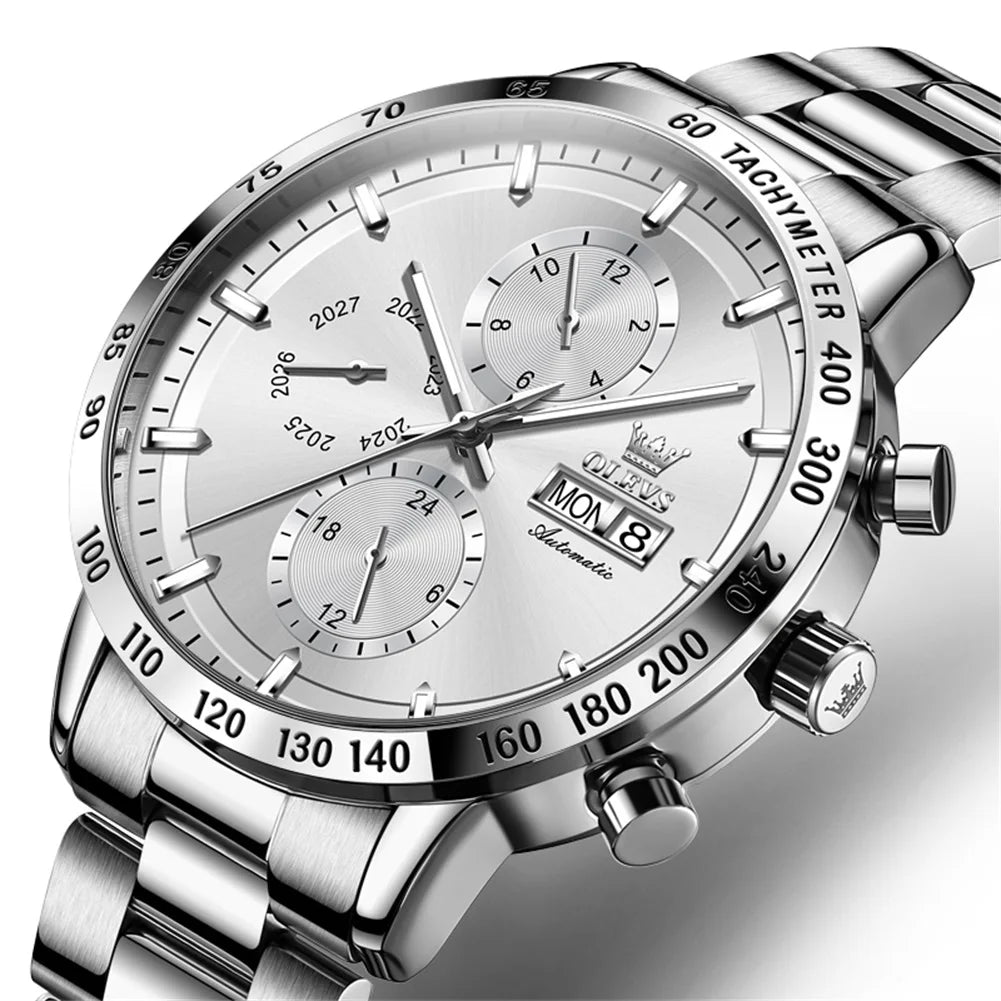 Reloj Automático Hombre 42.5mm – Multifunción con Calendario Completo, Acero Inoxidable, 40-44mm, 3ATM